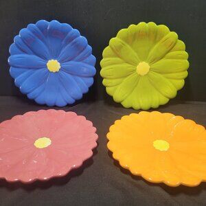 Set (4) Home & Garden Party Snack Plates Summer Brights Flower Floral 8.5”